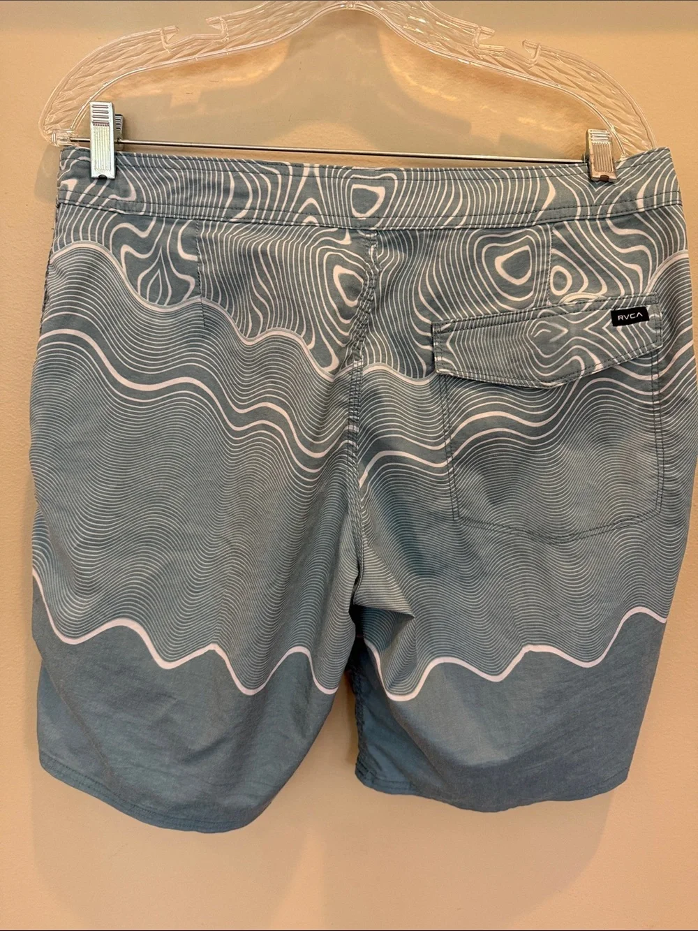 RVCA Men's Light Blue Wave-Pattern Board Shorts